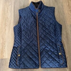 Brooks Brothers diamond quilted vest women's size M medium navy brown equestrian